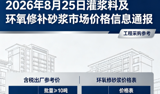 从江2026年8月25日灌浆料及环氧修补砂浆市场价格信息通报